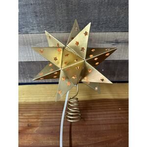 VTG Moravian Atomic Star Christmas Lighted Gold Metal Tree Top Topper 10”